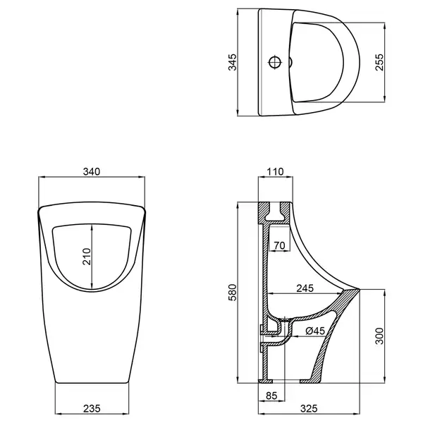 Qtap Scorpio Писсуар подвесной, белый (QT1488HDU580W) Qtap Scorpio Писсуар подвесной, белый (QT1488HDU580W)
