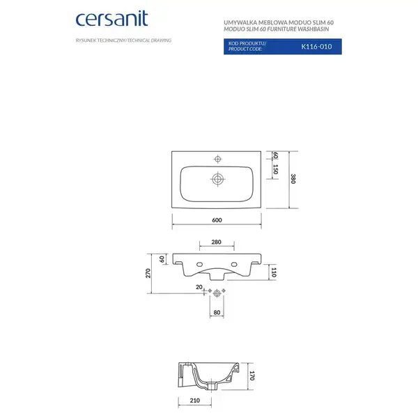 Умивальник меблевий Moduo Slim 60 Cersanit (CCWF1007772074)