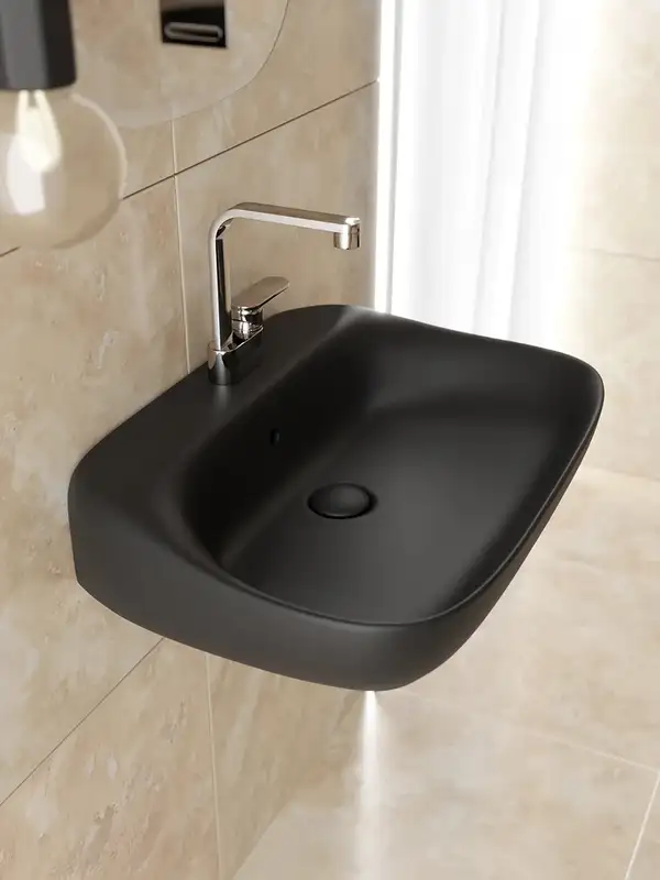 Раковина подвесная Flaminia Fluo 70 х 49 х h20 см, цвет - чёрный глянцевый FU70L Nero