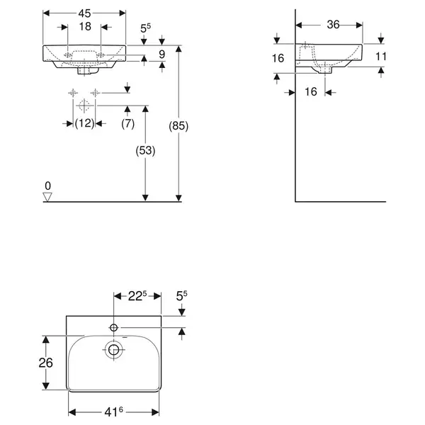 Маленькая (мини) раковина Geberit Smyle Square 45 х 36 х h16 см, с асимметричным переливом (500.222.01.1) фото 3 Aquada.com.ua Маленькая (мини) раковина Geberit Smyle Square 45 х 36 х h16 см, с асимметричным переливом (500.222.01.1) фото 3 Aquada.com.ua
