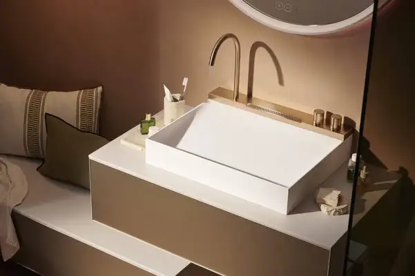 Раковина Hansgrohe Avalegra AquaUnit 58 х 47,5 х 10 см, без переливу, з функцією QuickClean+, із змішувачем, Brushed Bronze 22472140 Раковина Hansgrohe Avalegra AquaUnit 58 х 47,5 х 10 см, без переливу, з функцією QuickClean+, із змішувачем, Brushed Bronze 22472140