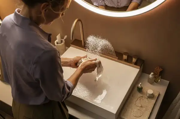 Раковина Hansgrohe Avalegra AquaUnit 58 х 47,5 х 10 см, без переливу, з функцією QuickClean+, із змішувачем, Brushed Bronze 22472140 Раковина Hansgrohe Avalegra AquaUnit 58 х 47,5 х 10 см, без переливу, з функцією QuickClean+, із змішувачем, Brushed Bronze 22472140