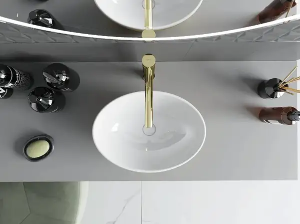 Умывальник (раковина) MEXEN ELZA BRUSHED GOLD WHITE накладной (MEX-21014017)