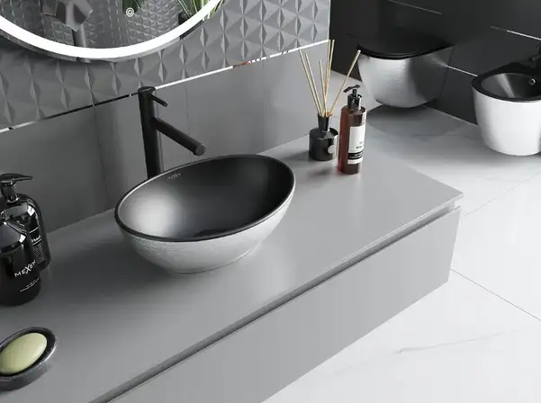Умывальник (раковина) MEXEN ELZA SILVER BRUSHED BLACK MATT накладной (MEX-21014023)