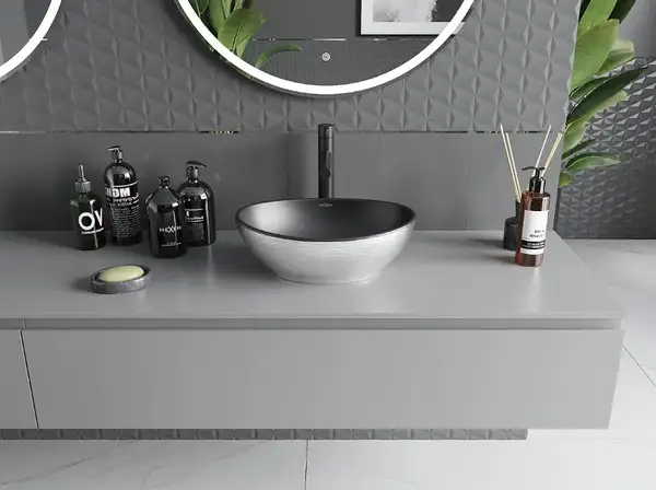 Умывальник (раковина) MEXEN ELZA SILVER BRUSHED BLACK MATT накладной (MEX-21014023)
