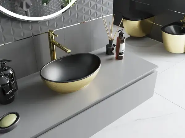 Умывальник (раковина) MEXEN ELZA BRUSHED GOLD BLACK MATT накладной (MEX-21014027)