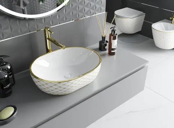 Умывальник (раковина) MEXEN VIKI WHITE DIAMOND GOLD накладной (MEX-21054809)