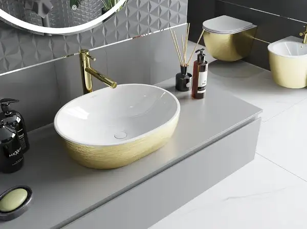 Умывальник (раковина) MEXEN VIKI WHITE BRUSHED GOLD накладной (MEX-21054817)