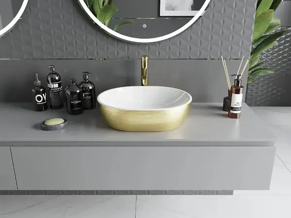 Умывальник (раковина) MEXEN VIKI WHITE BRUSHED GOLD накладной (MEX-21054817)