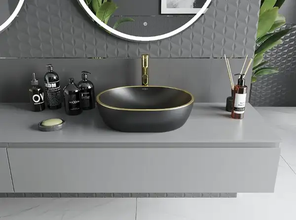 Умывальник (раковина) MEXEN VIKI BLACK GOLD EDGE накладной (MEX-21054875)
