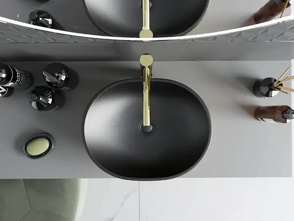 Умывальник (раковина) MEXEN VIKI BLACK BRUSHED GOLD накладной (MEX-21054877)