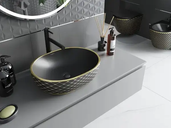 Умывальник (раковина) MEXEN VIKI BLACK DIAMOND GOLD накладной (MEX-21054879)