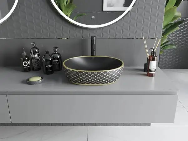 Умывальник (раковина) MEXEN VIKI BLACK DIAMOND GOLD накладной (MEX-21054879)