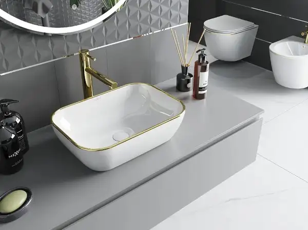 Умывальник (раковина) MEXEN RITA WHITE GOLD EDGE накладной (MEX-21084505)