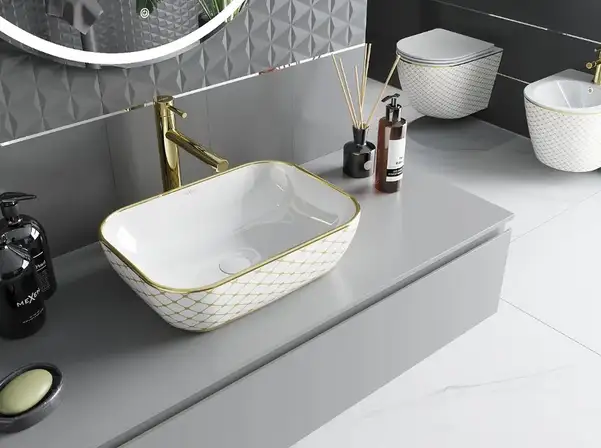 Умывальник (раковина) MEXEN RITA WHITE DIAMOND GOLD накладной (MEX-21084509)