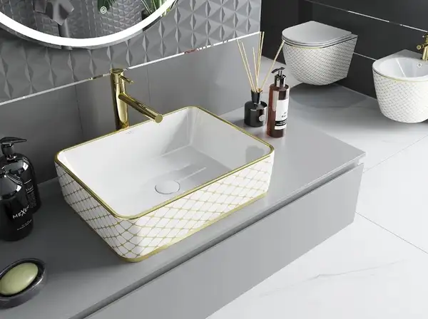 Умывальник (раковина) MEXEN CATIA WHITE DIAMOND GOLD накладной (MEX-21314809)