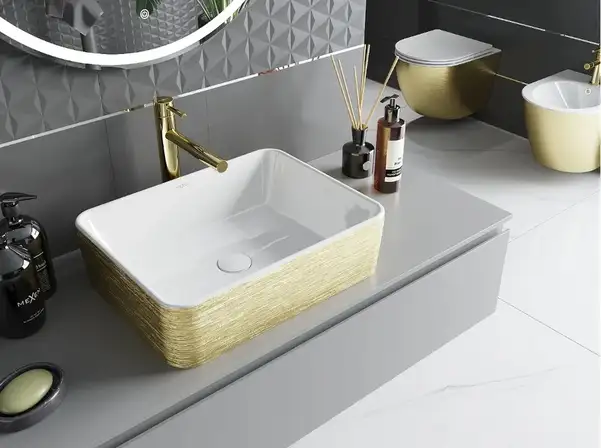 Умывальник (раковина) MEXEN CATIA WHITE GOLD BRUSHED накладной (MEX-21314817)