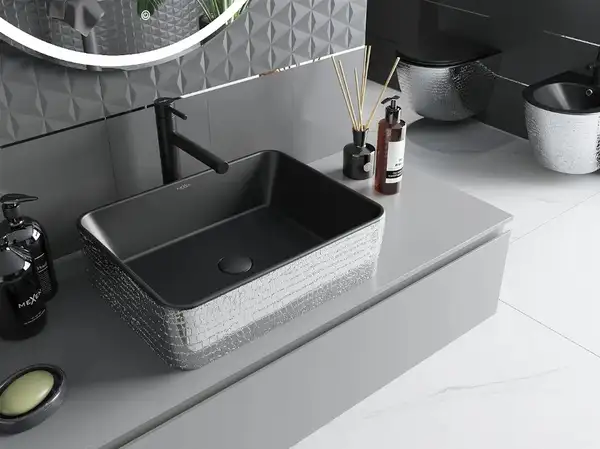 Умывальник (раковина) MEXEN CATIA BLACK SILVER накладной с узором (MEX-21314872)
