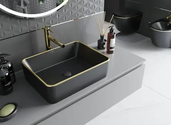 Умывальник (раковина) MEXEN CATIA BLACK GOLD EDGE накладной (MEX-21314875)