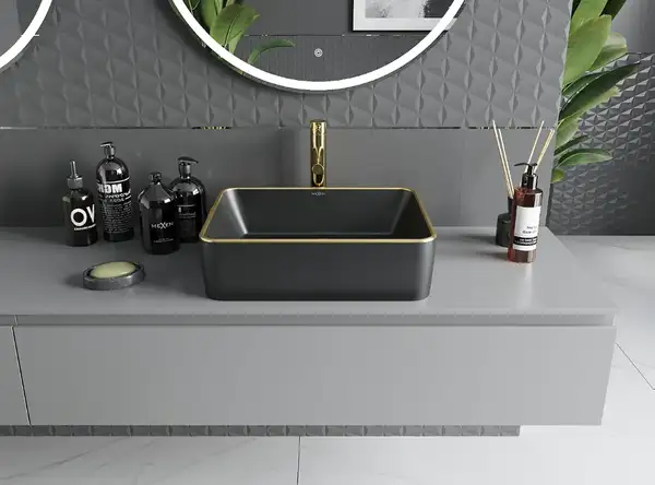 Умывальник (раковина) MEXEN CATIA BLACK GOLD EDGE накладной (MEX-21314875)