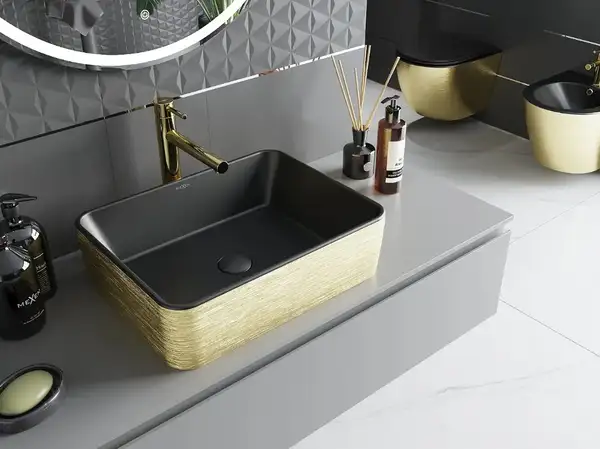 Умывальник (раковина) MEXEN CATIA BLACK GOLD BRUSHED накладной (MEX-21314877)