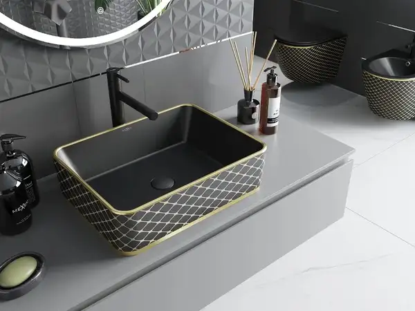 Умывальник (раковина) MEXEN CATIA BLACK DIAMOND GOLD накладной (MEX-21314879)