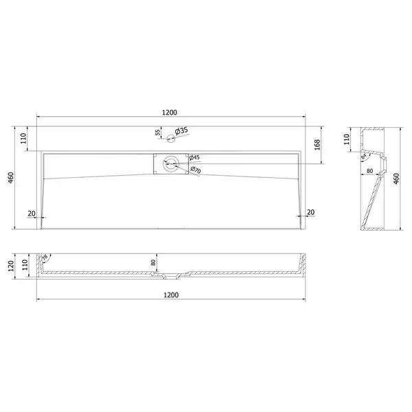 Умывальник (раковина) MEXEN AVA 120 BLACK MATT 1/O накладной подвесной (MEX-23011271)