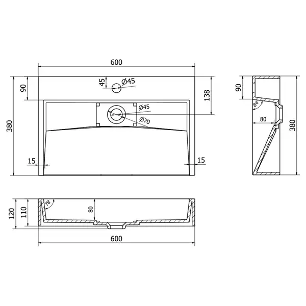 Умывальник (раковина) MEXEN AVA 60 BLACK MATT 1/O накладной подвесной (MEX-23016071)
