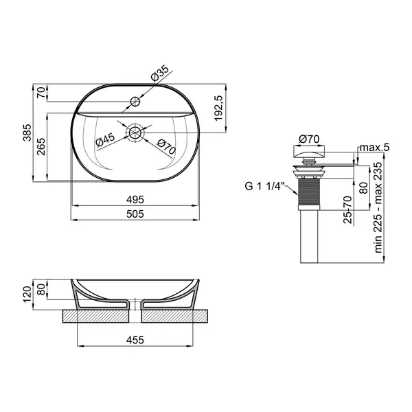 MIXXUS PREMIUM ELLIPSE-0203 Раковина накладна, біла (MP6678)