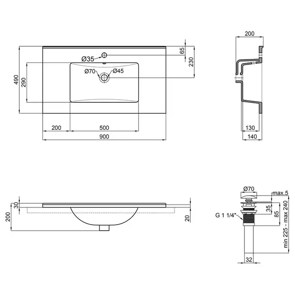 Раковина Qtap Albatross E49 900х490х200 White с донным клапаном QT01119090E49W