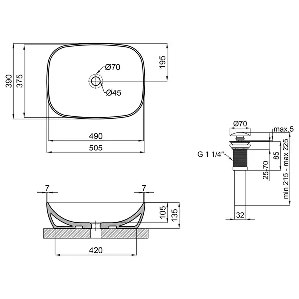 Раковина-чаша Qtap Cardinal 500х380х140 White с донным клапаном QT04117050TW