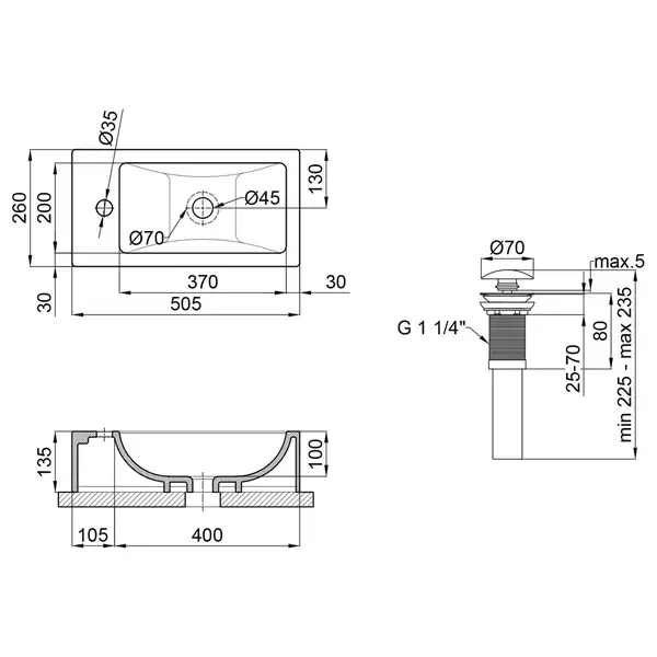 Раковина Qtap Crow 500х255х130 White с донным клапаном QT0511A010W