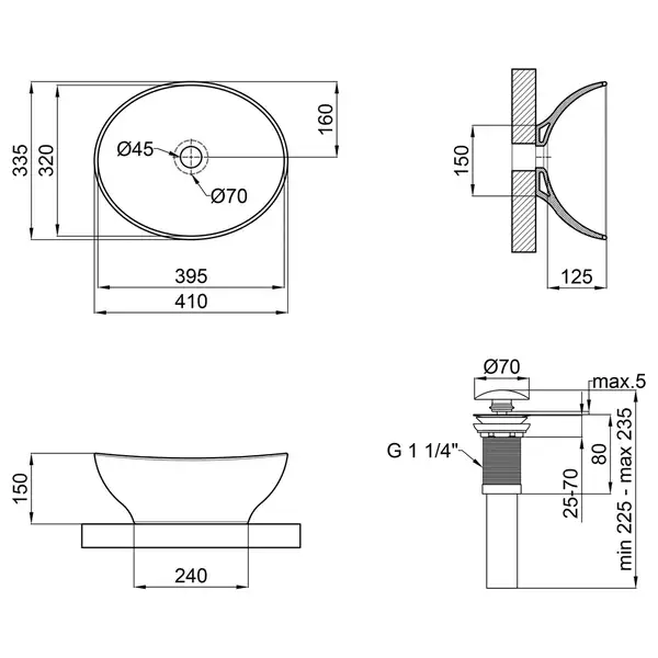 Раковина Qtap Dove 410х335х145 Matt black QT063078MBMB
