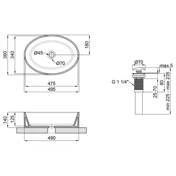 Раковина-чаша Qtap Kolibri 500x360x140 White с донным клапаном QT10113054W