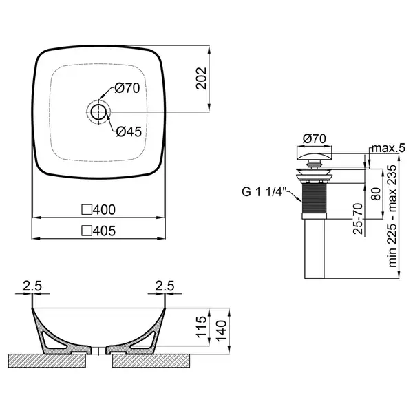 Раковина-чаша Qtap Kolibri 400х400х140 White с донным клапаном QT10117040TW
