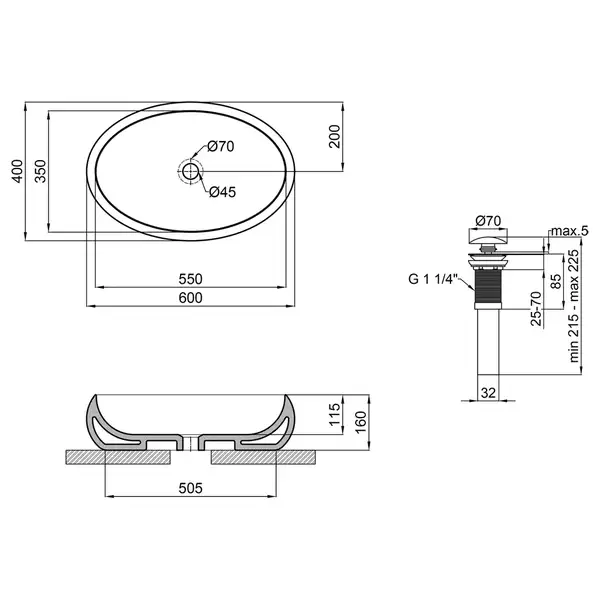 Раковина-чаша Qtap Leo 600х400х155 White с донным клапаном QT11117060GW