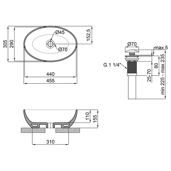 Раковина Qtap Leo 450х305х160 White с донным клапаном QT1111A052W