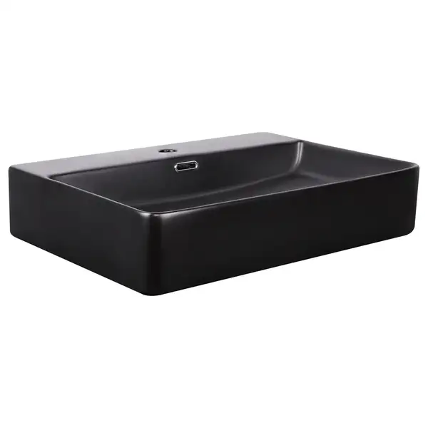 Раковина Qtap Nando LT 600х420х120 Matt black с донным клапаном QT12112173MBMB