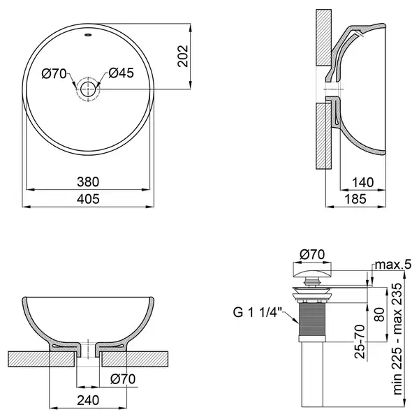 Раковина-чаша Qtap Robin 410х410х180 White с донным клапаном QT1311A004W