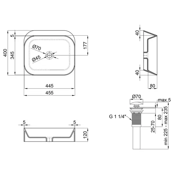 Раковина Qtap Scorpio 450х390х120 Matt black с донным клапаном QT14112242MBMB