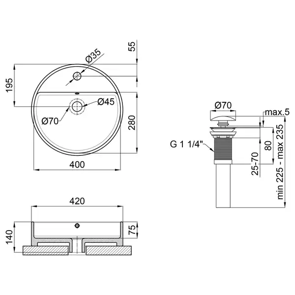 Раковина-чаша Qtap Swan 420х420х145 White с донным клапаном QT1611A051TW