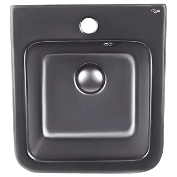 Раковина подвесная моноблок Qtap Tern 370х410х400 Matt black с донным клапаном QT1711G808MB