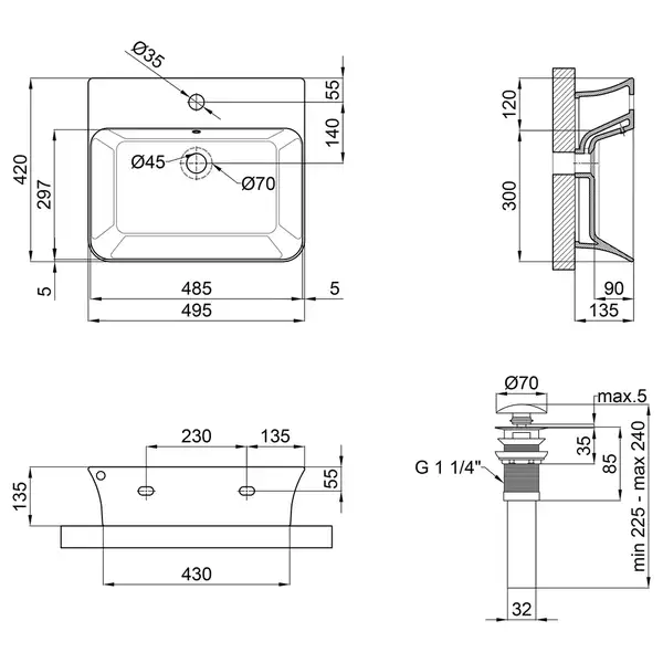 Раковина Qtap Virgo 485x410x125 White с донным клапаном QT18112258W