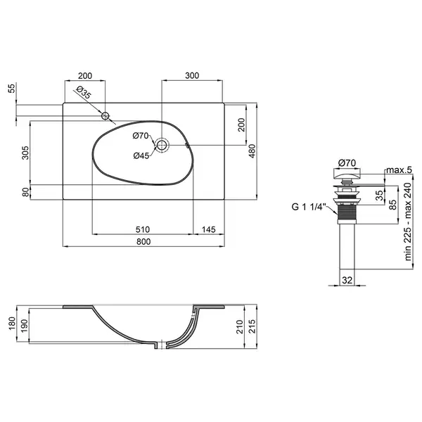 Раковина Qtap Virgo 800х480х167 White с донным клапаном QT1811FL8128BLW