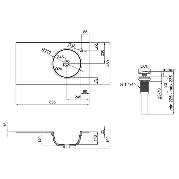 Раковина Qtap Virgo 800х460х300 White с донным клапаном QT1811FL8130ARRW