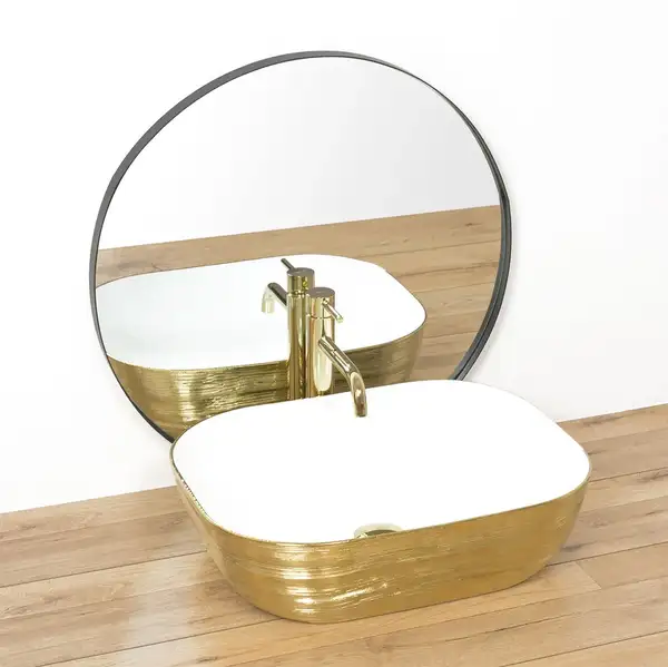 Умывальник (раковина) REA FLORIA BRUSHED GOLD WHITE накладной (REA-U0027)