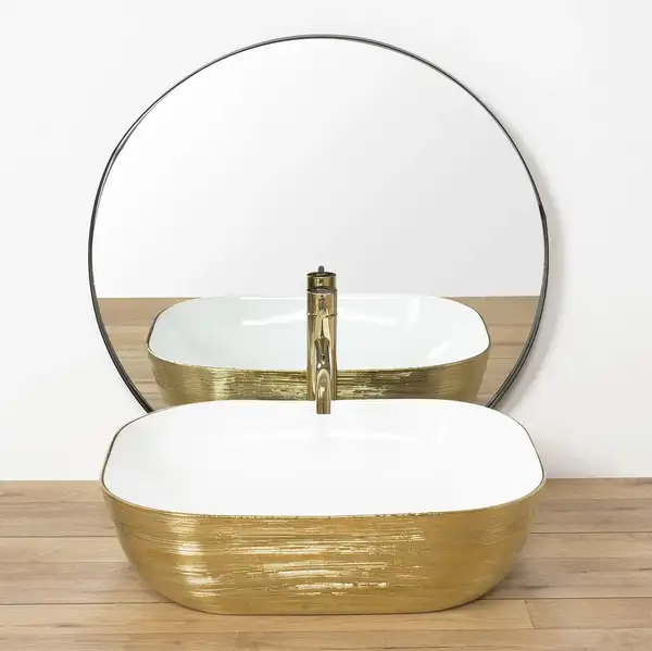 Умывальник (раковина) REA FLORIA BRUSHED GOLD WHITE накладной (REA-U0027)