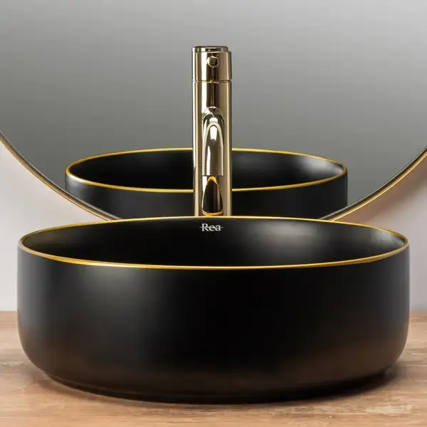Умивальник (раковина) REA SAMI BLACK MAT GOLD EDGE накладний чорний (REA-U0595) Умивальник (раковина) REA SAMI BLACK MAT GOLD EDGE накладний чорний (REA-U0595)