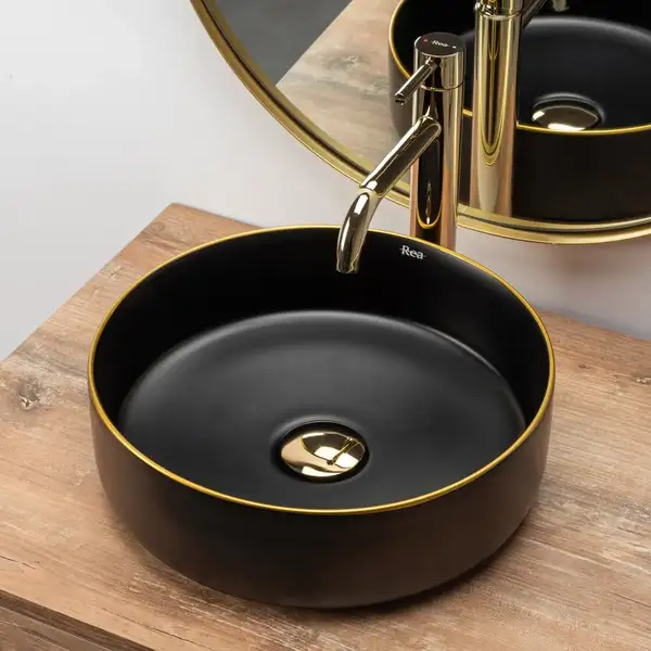Умивальник (раковина) REA SAMI BLACK MAT GOLD EDGE накладний чорний (REA-U0595) Умивальник (раковина) REA SAMI BLACK MAT GOLD EDGE накладний чорний (REA-U0595)