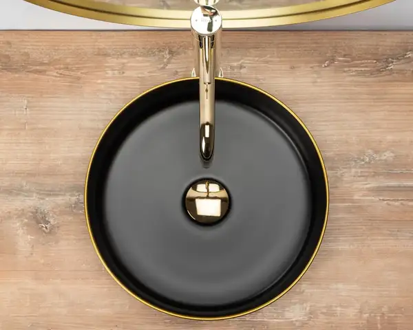 Умивальник (раковина) REA SAMI BLACK MAT GOLD EDGE накладний чорний (REA-U0595) Умивальник (раковина) REA SAMI BLACK MAT GOLD EDGE накладний чорний (REA-U0595)
